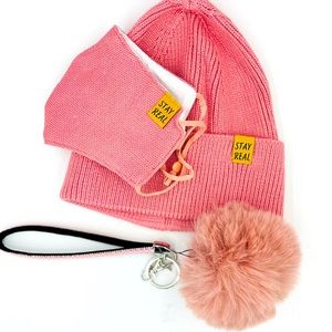 Matching Knit Face Mask Keychain Pom Beani…